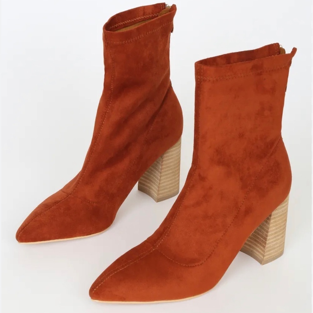 Lulus Rust Suede Sock Boots Midi Shaft Size 7.5